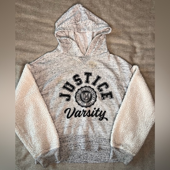 Justice Active Brand Gray Varsity Sweater - Girl Size 10 - Picture 1 of 4